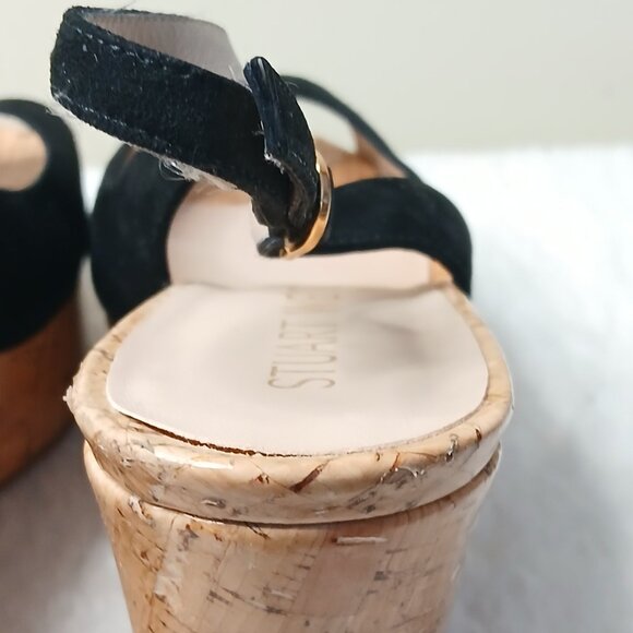 Stuart Weitzman Riveria Platform Wedge Suede Sandals Black Size 8.5 - Picture 6 of 10